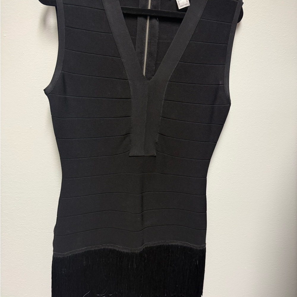 VENUS Black Sleeveless Midi Dress with Fringe Hem